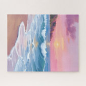 Pink Pastel Skies | Ocean Watercolor Beach Waves Legpuzzel (Horizontaal)