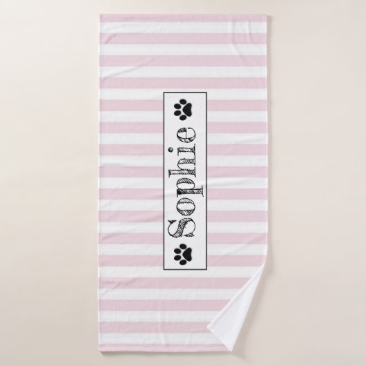 Pink Pastel Stripes Personnalisé Chien Chat Animal (Serviette de bain)