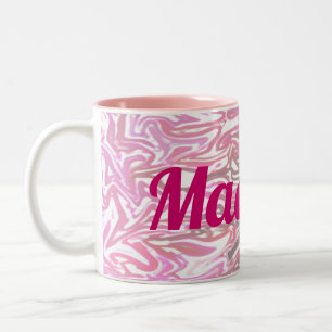 Pink Pattern with Girl's Name Tweekleurige Koffiemok