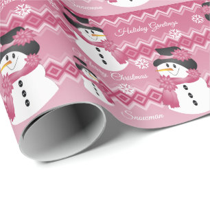 Pink Patterned Sneeuwman Cadeaupapier