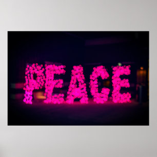 PINK "PEACE" NEON LIGHT SIGN POSTER