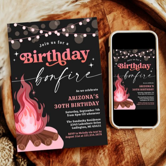 Pink + Peach Anniversaire Bonfire Invitation