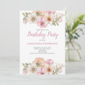 Pink Peach Floral Birthday Kaart (Staand voorkant)
