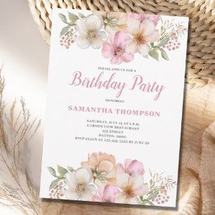 Pink Peach Floral Birthday Kaart