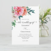 Pink Peach Floral Eucalyptus Calligraphy Wedding Kaart (Staand voorkant)