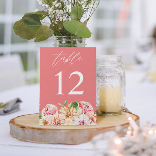 Pink & Peach Floral & Greenery Numéro de table - R