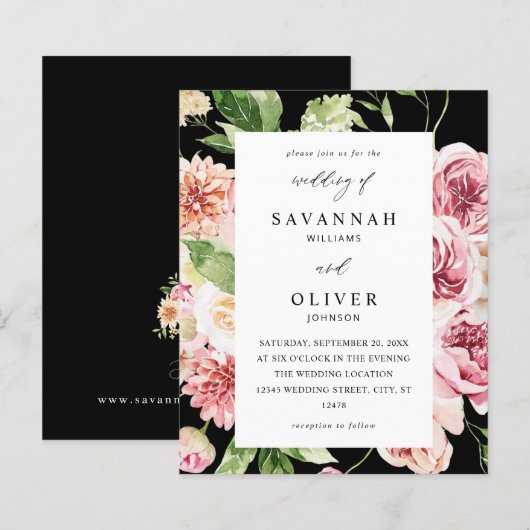 Pink & Peach Floral & Greenery Wedding Blac (Voorkant / Achterkant)