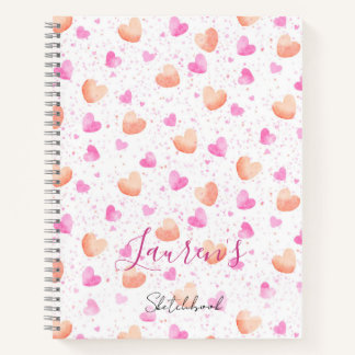 Pink & Peach Hearts Splash Custom Sketchbook Notitieboek