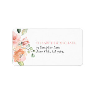 Pink Peach koral Floral Eucalyptus Weddenschap Etiket
