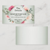 Pink Peach Roses Rustic Green Geometric Detail Informatiekaartje (Voorkant / Achterkant)