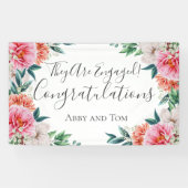 Pink Peach White Floral Peony Verloving Banner (Horizontaal)
