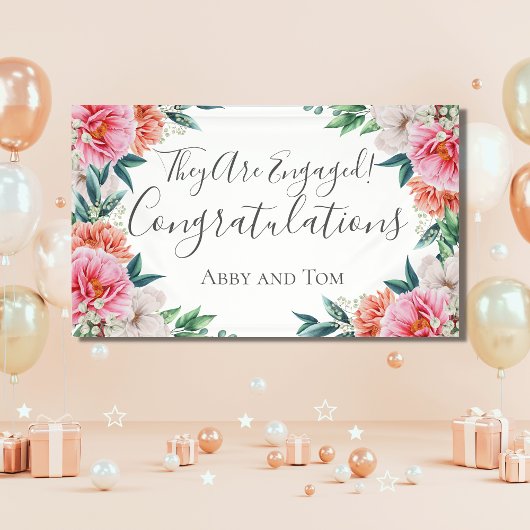 Pink Peach White Floral Peony Verloving Banner