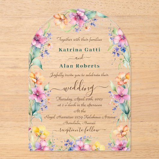 Pink Peach Yellow Blooms Wedding Invitation (Recto)
