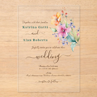 Pink Peach Yellow Blooms Wedding Invitation Acryl Uitnodigingen