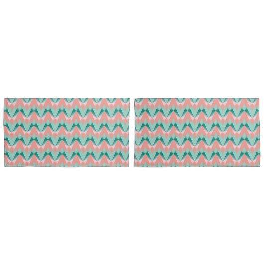 Pink Peach Yukka en Green ZigZag Pattern Kussensloop (Voorkant-Set)