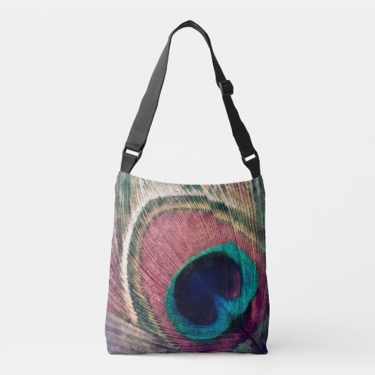 Pink Peacock Feather Chic Crossbody Tas (Voorkant)