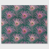 Pink Peacock Feathers on Green Cadeaupapier (Vlak)
