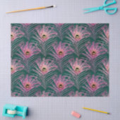 Pink Peacock Feathers op Green Decoupage Tissuepapier (Craft)