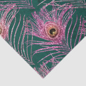 Pink Peacock Feathers op Green Decoupage Tissuepapier (Detail)