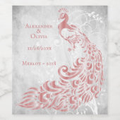 Pink Peacock Leaf Vine Mariage Vin Étiquette (Étiquettes simples)