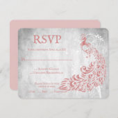 Pink Peacock Leaf Vine Wedding Carte RSVP (Devant / Derrière)