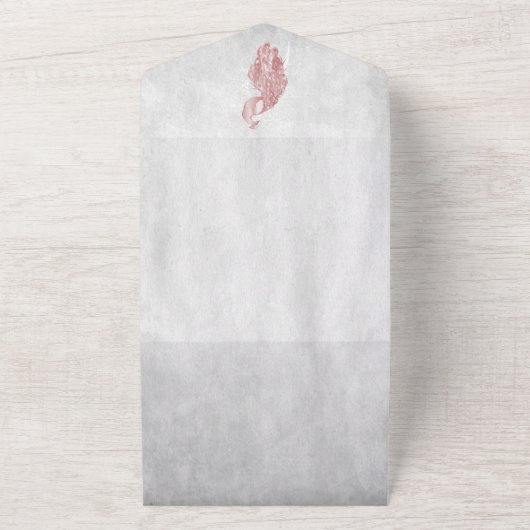 Pink Peacock Wedding All In One Uitnodiging (Buitenkant)