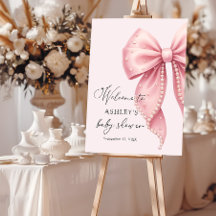 Pink Pearl Bow Girl Baby Shower Welcome 