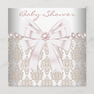 Pink Pearl Damask Baby shower Kaart