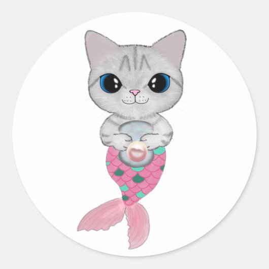 Pink Pearl Purrmaid Ronde Sticker (Voorkant)