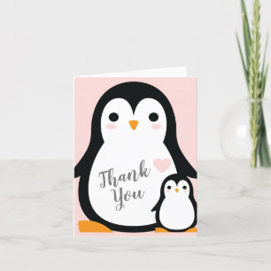 Pink Penguin Baby shower Bedankkaart