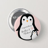 Pink Penguin Baby shower Ronde Button 5,7 Cm (Voorkant /achterkant)