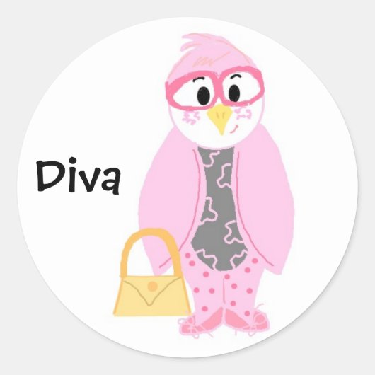Pink Penguin Diva Ronde Sticker (Voorkant)