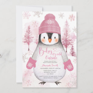 Pink Penguin gebreid pet Sneeuwvlokken Baby shower Kaart