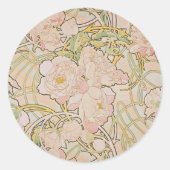 Pink Peonies Alphonse Mucha Ronde Sticker (Voorkant)