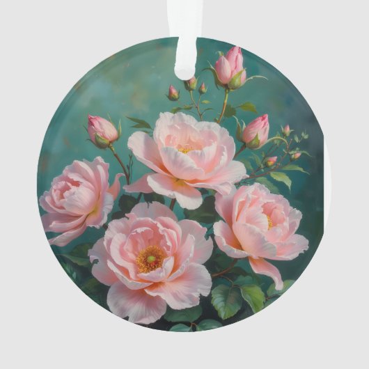Pink Peonies Artwork on Emerald Green (dos)