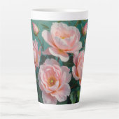 Pink Peonies Artwork on Emerald Green Latte Mok (Voorkant)