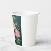 Pink Peonies Artwork on Emerald Green Papieren Bekers (Links)