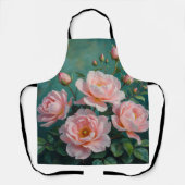 Pink Peonies Artwork on Emerald Green Schort (Voorkant)