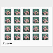 Pink Peonies Artwork on Emerald Green Vierkante Sticker (Vel)