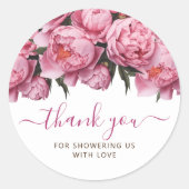 Pink Peonies Baby shower Bedankt Ronde Sticker (Voorkant)