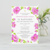 Pink Peonies Baptisme Invitation Kaart (Staand voorkant)