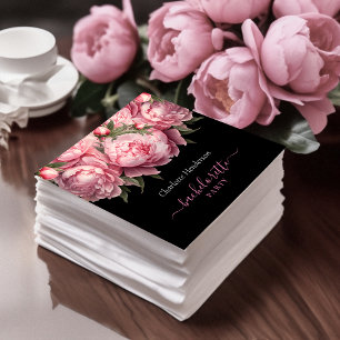 Pink Peonies Black Bachelorette Party Servet
