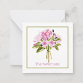 Pink Peonies Bouquet Green Border Gift Notitiekaartje (Voorkant)