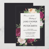 Pink peonies Budget Wedding Invitation Kaart (Voorkant / Achterkant)
