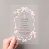 pink peonies First Holy Communion girl Acryl Uitnodigingen (Insitu (Draagbaar))
