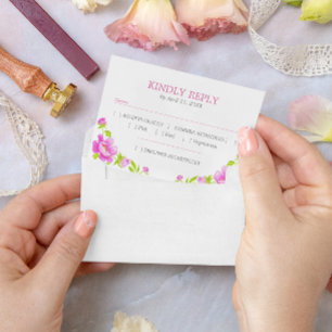 Pink Peonies Floral Magenta RSVP Kaartje