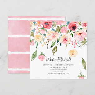 Pink Peonies Floral Moving Announement Kaart