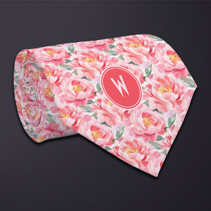 Pink Peonies Floral Stropdas