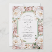 Pink Peonies Floral Wedding Invitation (Devant)