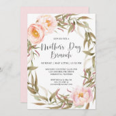 Pink Peonies Floral Wreate Moederdag Brunch Kaart (Voorkant / Achterkant)